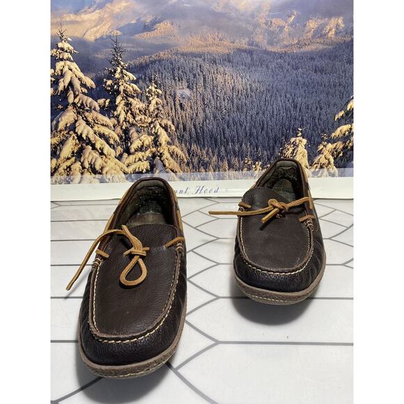 L.L. Bean Slippers Moccasins Brown Leather Shearling Lining Men’s Size 12 Medium main image 6